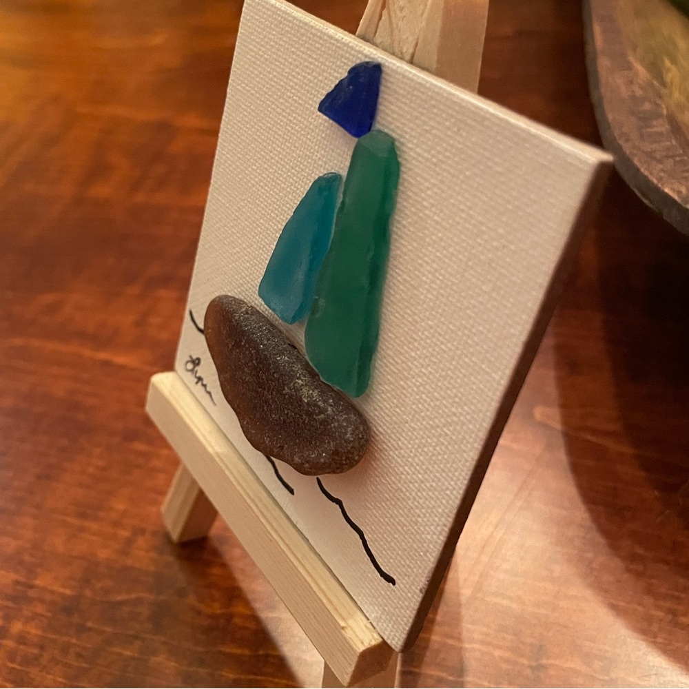 Mini Sea Glass Art with Sailboat Design - Picture 3 of 5